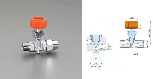 R 1/4"x 8mm ニードルバルブ(フレアー)