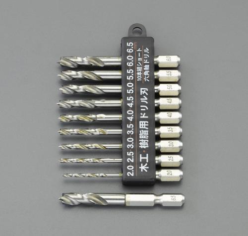 2.0- 6.5mm/10本組 六角軸ドリル(木工用)