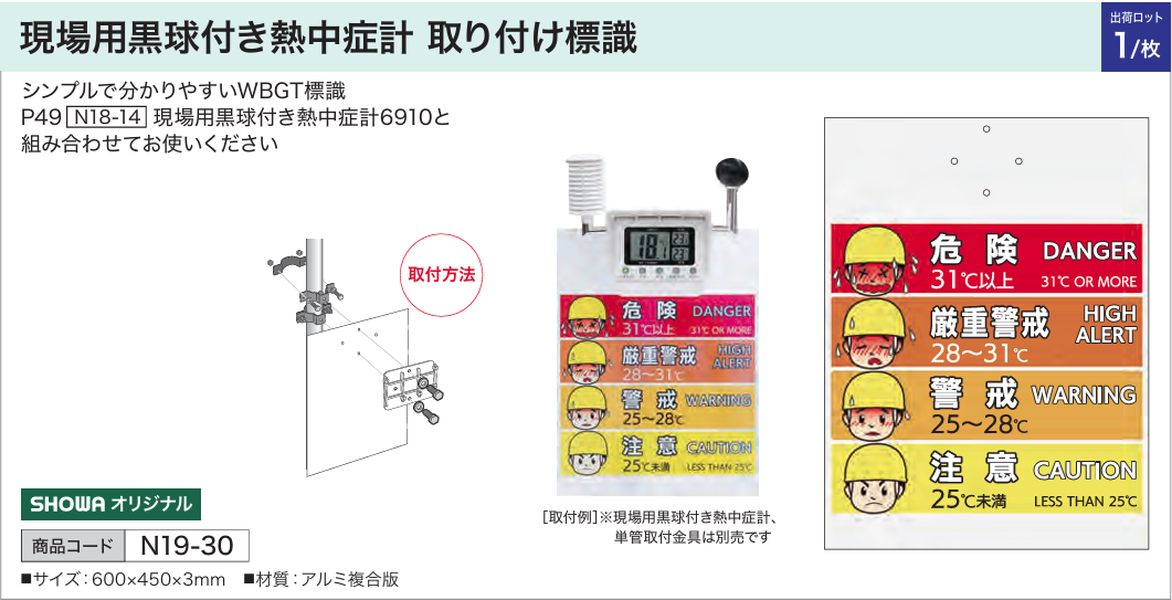 現場用黒球付き熱中症計 取り付け標識